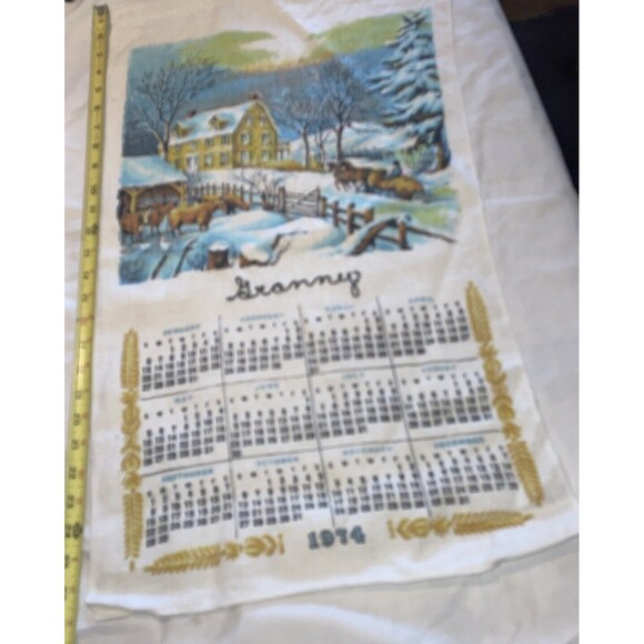 Vintage Hanging Tea Towel Calendar 1974 Winter Morning - Picture 5 of 6